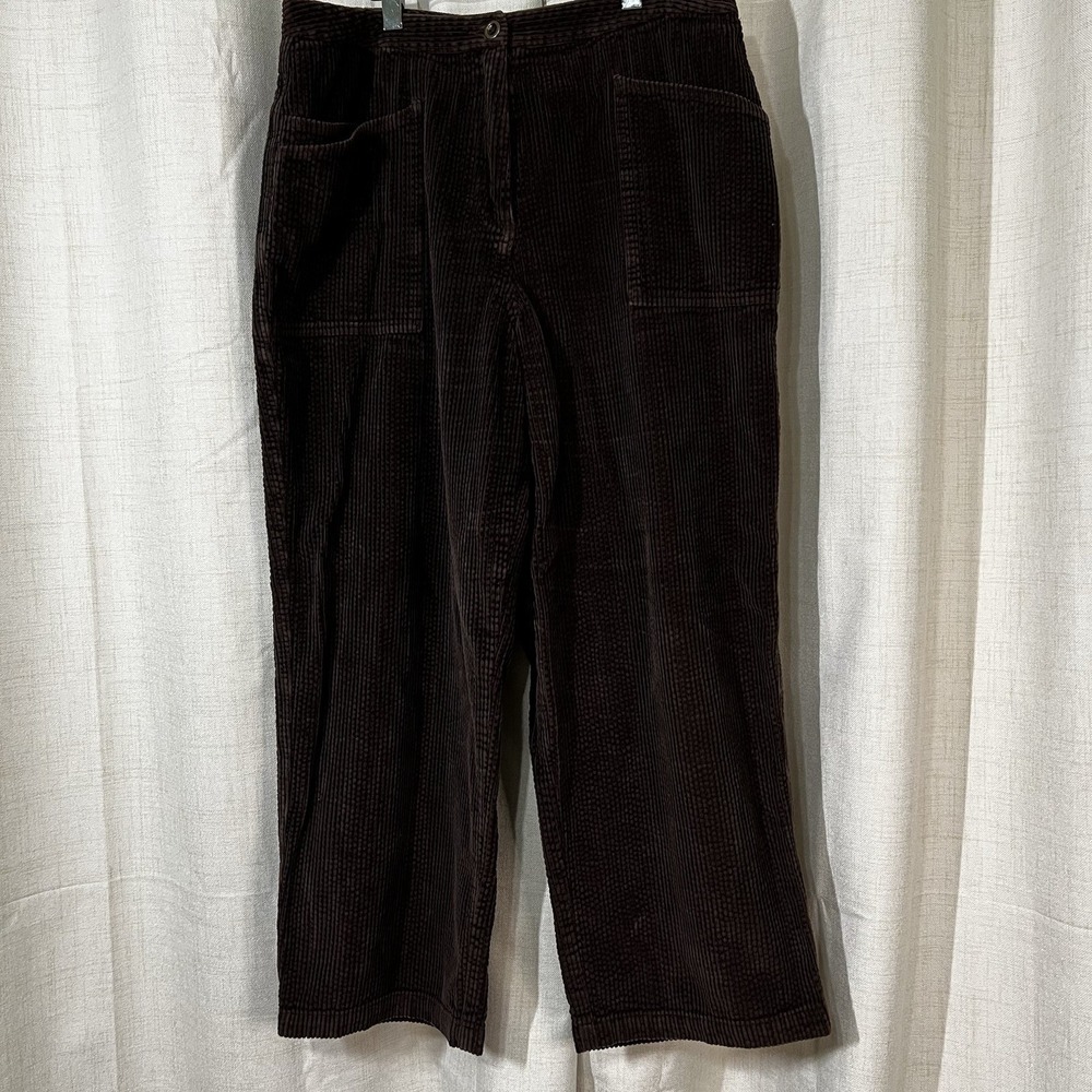 J Jill Corduroy Pants 16P Petite Brown Straight Wide Leg Trouser Office 90s